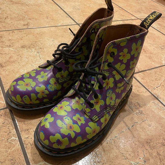 Vintage Dr. Martens Purple and Green Floral Boots - Picture 2 of 8